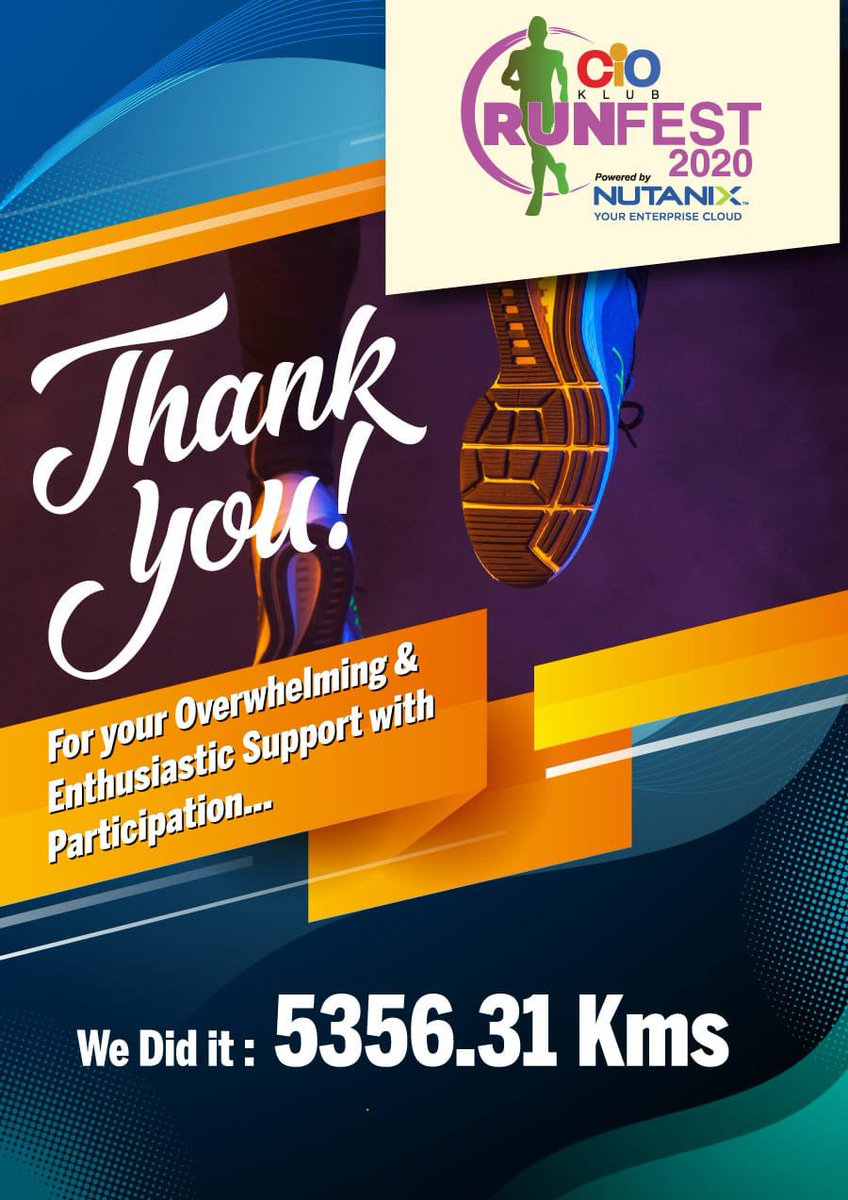 Umesh_Mehta's tweet photo. Congratulations to all the members of CIO Association aka @CIOKlub1 for achieving target of 5000 Kms in #Runfest2020 https://t.co/UXlOVNsiIF