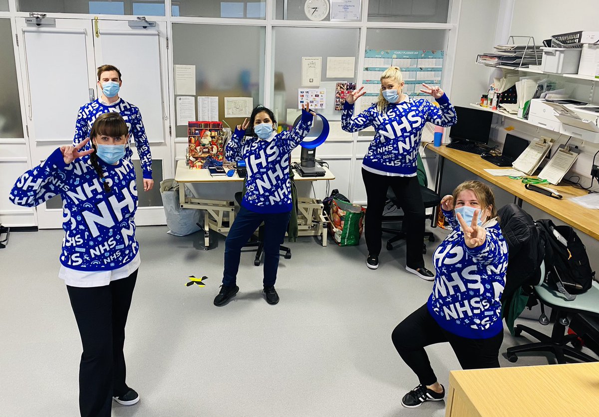 On Christmas Jumper Day this year the Macmillan Therapy Team felt it very appropriate to wear our #nhschristmasjumpers in support of our great NHS and all of our colleagues working tirelessly through this very difficult and challenging time. #MTT #NHS #ChristmasJumperDay #COVID19