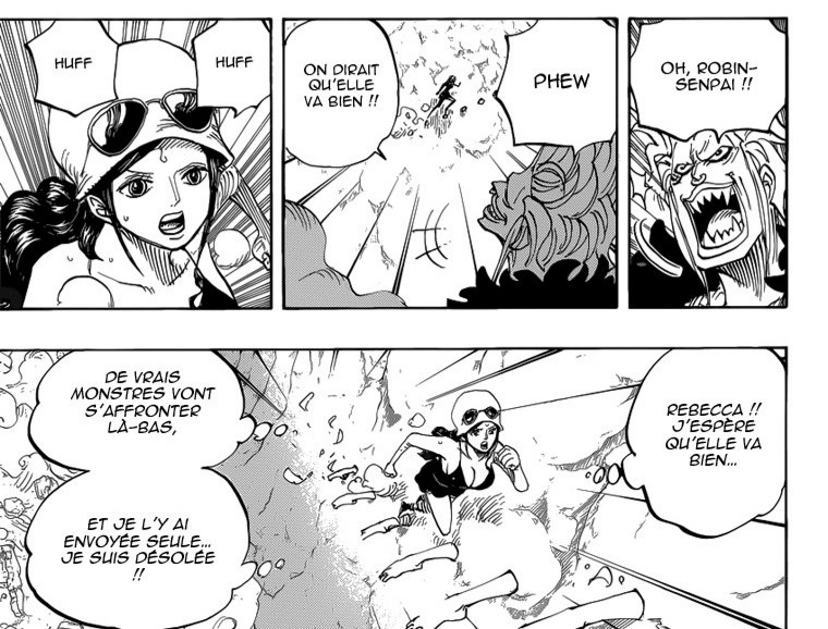 Grace au FDD de Robin!!! Et oui souvenez vous de dressrosa quand elle monte la falaise. Et elle pourra meme utilise des "clutch" sur les gifter qui les attaqueront par les airs! Robin s'arrêtera elle au niveau du 2eme étage peut etre meme qu'elle se retrouvera face à queen.