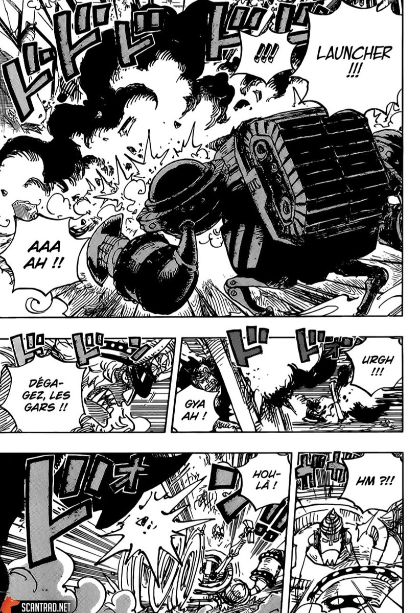 On passe en suite sur franky avec l'avancement sur le combat contre sasaki et Oda nous gratifie d'une 3ème double page magnifique. Avec la présentation du zoan de sasaki le tricératops. Qui est logique par son charadesign (les cornes) mais j'aurai bien voulu l'ankylosaure mdr
