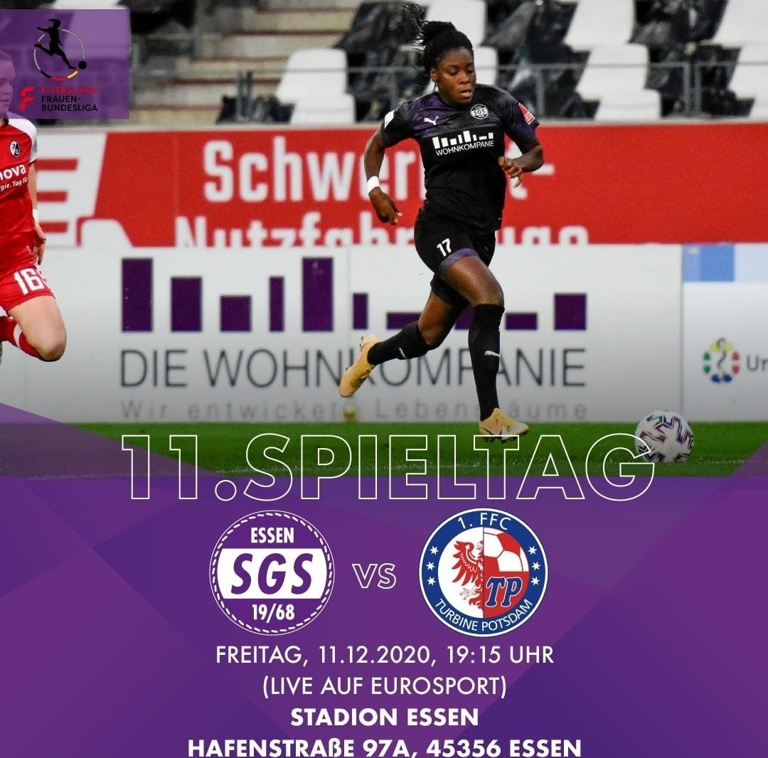 sgsessen_eng's tweet photo. IT'S MATCHDAY!!!

⚽ Frauen-Bundesliga 
🆚 1. FFC Turbine Potsdam 
🏟 Stadion Essen 
⌚ 19:15 (GER) - 18:15 (ENG)
📺🇩🇪 Eurosport

LET'S GO TEAM! 🖤🖤

📸 sgs_essen (Instagram) https://t.co/2LZ5yk9jce