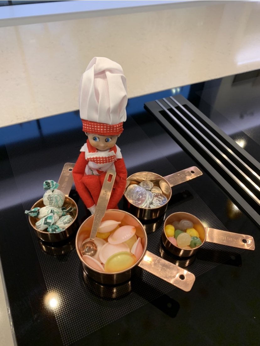 DAY 11
Toby’s cooking up a feast on our @Miele_GB #ventinghob  Don’t think all of those 🍬 are a balanced diet #cooking #hobcooking #ElfOnTheShelf #kitchendesign #kitchendecor #cookingathome