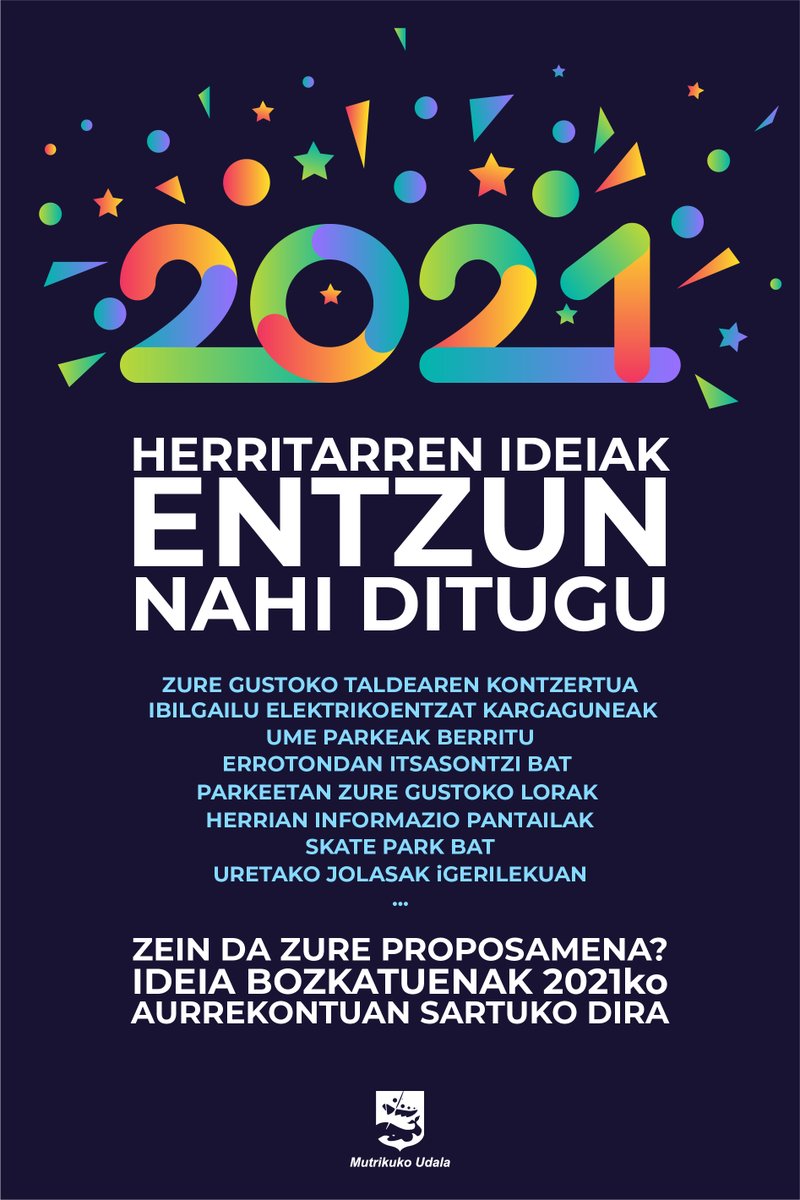 Zure ideiak bidaltzeko bete ondorengo galdetegia:
forms.gle/GpnBFQPUY97FsP…
