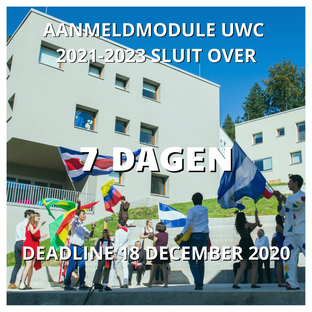 #applynow NOG 1 WEEK! Het gaat hard, maar je hebt nog 7 dagen om je aanmelding te fine tunen. Lever alles in voor 18 december 2020 18:00 uur! 
.
.
#uwc #uwcnl #movement #deadline #aanmelding