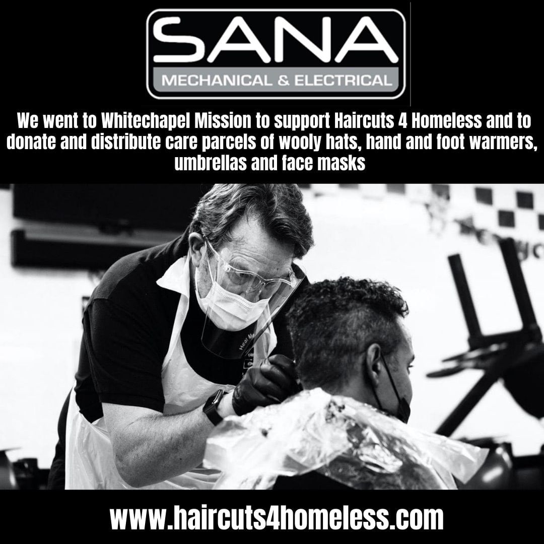 SanaElectrical's tweet photo. The Sana team went to The Whitechapel Mission to support the amazing charity Haircuts 4 Homeless and to donate and distribute care parcels of wooly hats, hand and foot warmers, umbrellas and face masks.

https://t.co/n8MiBKtHJr

#charity #team #love #support #volunteering #donate https://t.co/AUPLCJ5Doh