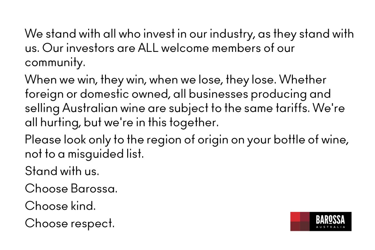 A message from Barossa Grape & Wine Association. #choosekind #chooserespect #barossawine