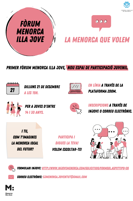 OBJIB's tweet photo. 👉#ForumMenorcaIllaJove #enlínia #Zoom. ✅#espai participatiu #veudelsJoves de 14 a 30 anys per #dir i #proposar la #MenorcadelFutur. ℹ️ Primera trobada virtual 👉 21/12 a les 19h @injove #estratègiesJoventut #PolítiquesDeJoventut @OBJIB @ibjove
https://t.co/ZEWmBzaKi6 https://t.co/5SL72UycbY