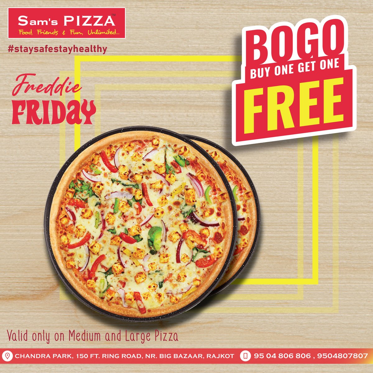 Samspizzarajkot's tweet photo. Do you love Pizza ??
Enjoy Buy One Get One Free Today !!
Only at SAM'S PIZZA .......😍

#samspizzarajkot

#freepizza #secondpizzafree #buyonegetonefree
#buyonegetonefreepizza #pazzaholic #pizzas #pizzalife #pizzafriday #pizzaaddict #cheesy #foodgram #panner #yummyfood #food52 https://t.co/SZeVDc3cHs