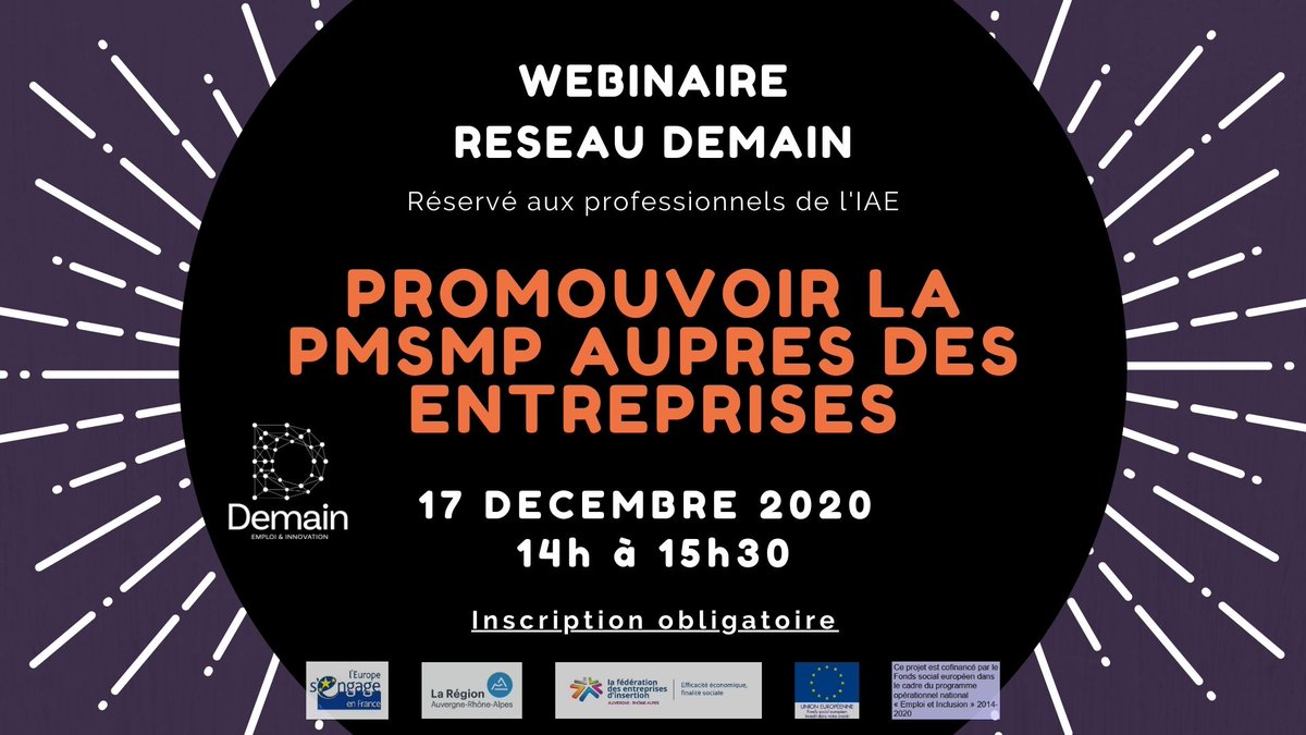 📆 Notre 2e webinaire dédié aux professionnel.le.s de l'IAE approche : "Promouvoir la PMSMP auprès des entreprises"

zoom.us/webinar/regist…
