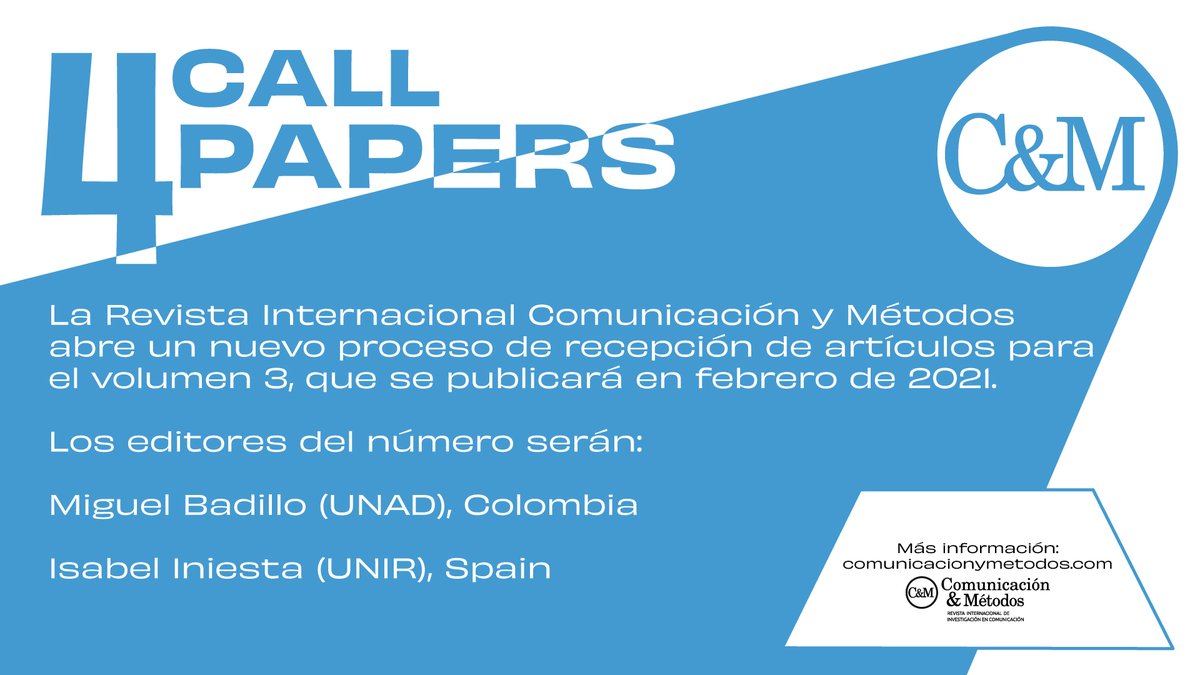 ComMetodos's tweet photo. #CallForPapers 

La Revista Internacional @ComMetodos tiene abierto un proceso de recepción de artículos para su próximo número. 

📅 15 de diciembre

Más información: https://t.co/jfkiFon0XG https://t.co/XGZmlfLqTj