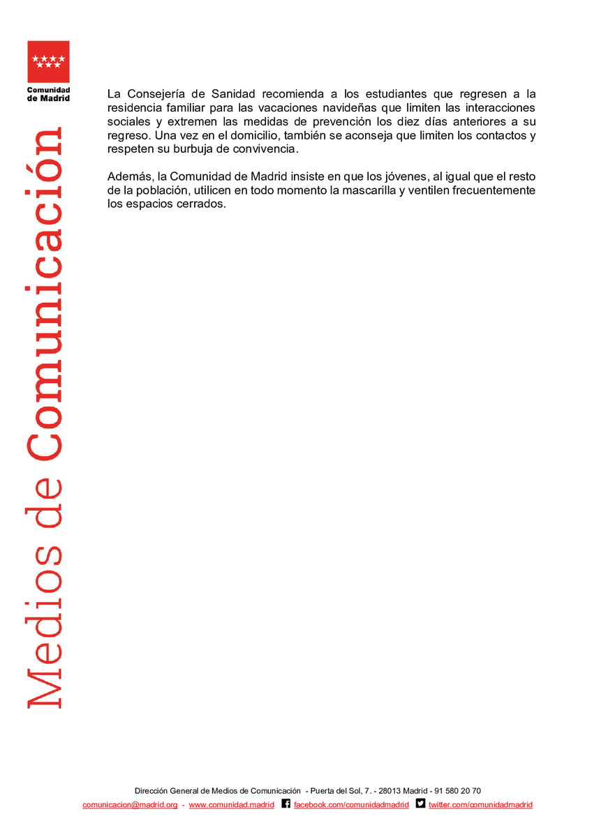 La <a href="/ComunidadMadrid/">Comunidad de Madrid</a> instalará siete puntos de test de antígenos para jóvenes a la vuelta de #Navidad 

#coronavirusmadrid #siempreconmascarilla #notesalteslavida #Madrid