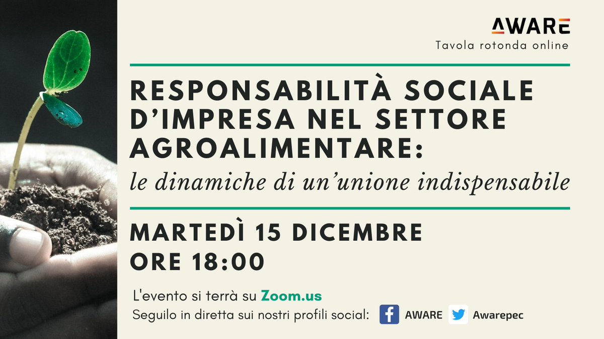 Aware_thinktank's tweet photo. 📅#SaveTheDate
Il prossimo 15 Dicembre, insieme ai nostri ospiti, cercheremo di analizzare le criticità del settore #agroalimentare e i fattori determinanti per l'adozione della #RSI in esso.

Per partecipare, registrati qui: 👇
https://t.co/5altiAmy8N https://t.co/IiT2p0QGj6
