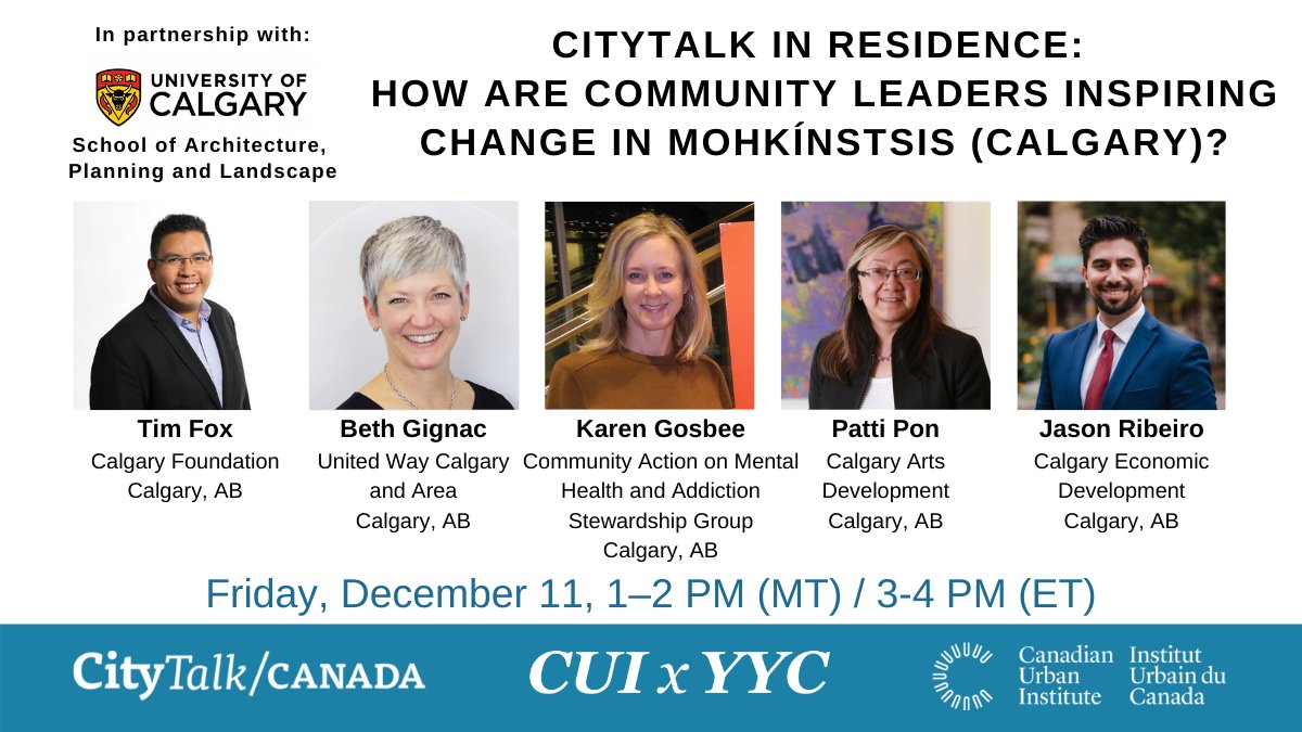 CANURB's tweet photo. Today we talk to Tim Fox (@CalgFoundation), Beth Gignac (@UnitedWayCgy), @KarenGosbee, @PattiPon (@CalgaryArtsDev),  &amp; @Jason_Ribeiro (@calgaryeconomic) about community &amp;change in #Mohkínstsis/#Calgary.

#CUIxLocal #YYC

RSVP: https://t.co/TxmYCsnEi3 https://t.co/HqV2m9ZPjM