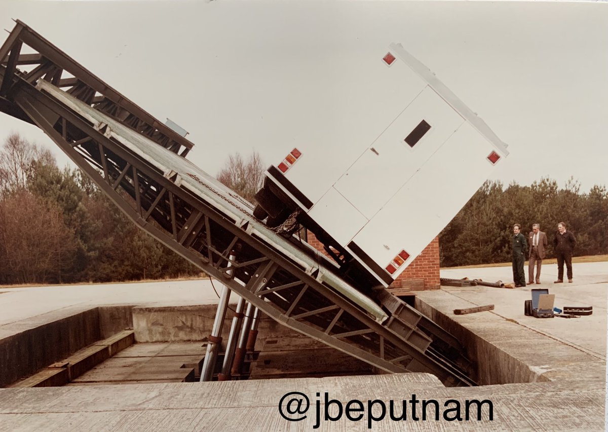 A brand new prisoner transport vehicle, seen here being tested on a tilt bed to check its centre of gravity and see how far it could tilt before falling over.