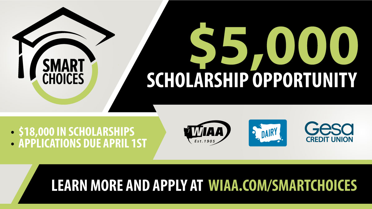 Proudly announcing the 2021 <a href="/WADairyFarmers/">Dairy Farmers of WA</a> <a href="/GesaCU/">Gesa Credit Union</a> Smart Choices Scholarship Program!  $5,000 scholarship opportunity for graduating seniors.  Learn more and apply by April 1st HERE:

wiaa.com/smartchoices

#smartchoices #scholarships