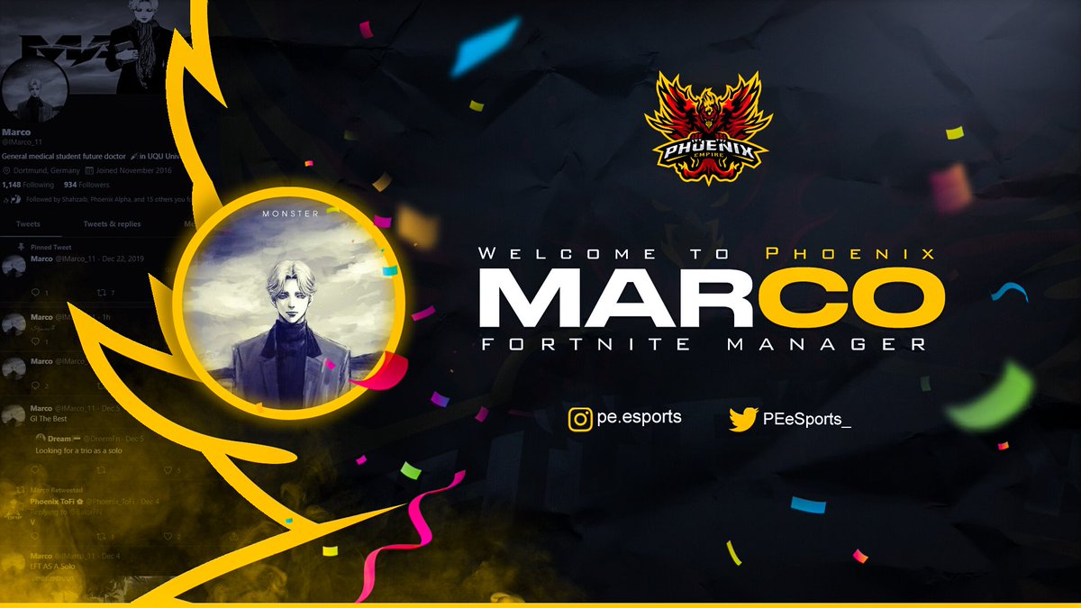 👨🏻‍💼︱We are happy to announce our new Phoenix Fortnite Manager: <a href="/lMarco_11/">Titans Marco</a>. We wish him good luck and success in achieving many distinguished achievements with our organisation 🦅🔥

#PhoenixToTop