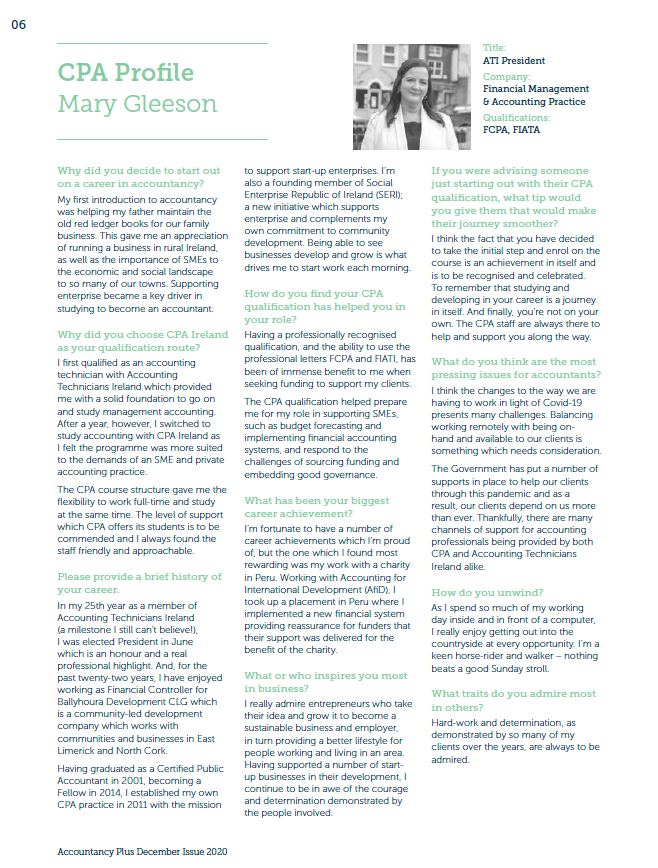 AccountingTec's tweet photo. ATI President, Mary Gleeson, is profiled in this month's issue of @CPANews #AccountancyPlus magazine. Mary talks career highlights, as well as the important role her #ATI and #CPA qualifications have played in her career 🧐

Read the full issue here 👇

https://t.co/aaGb1wx8C5 https://t.co/kFu6764ks0