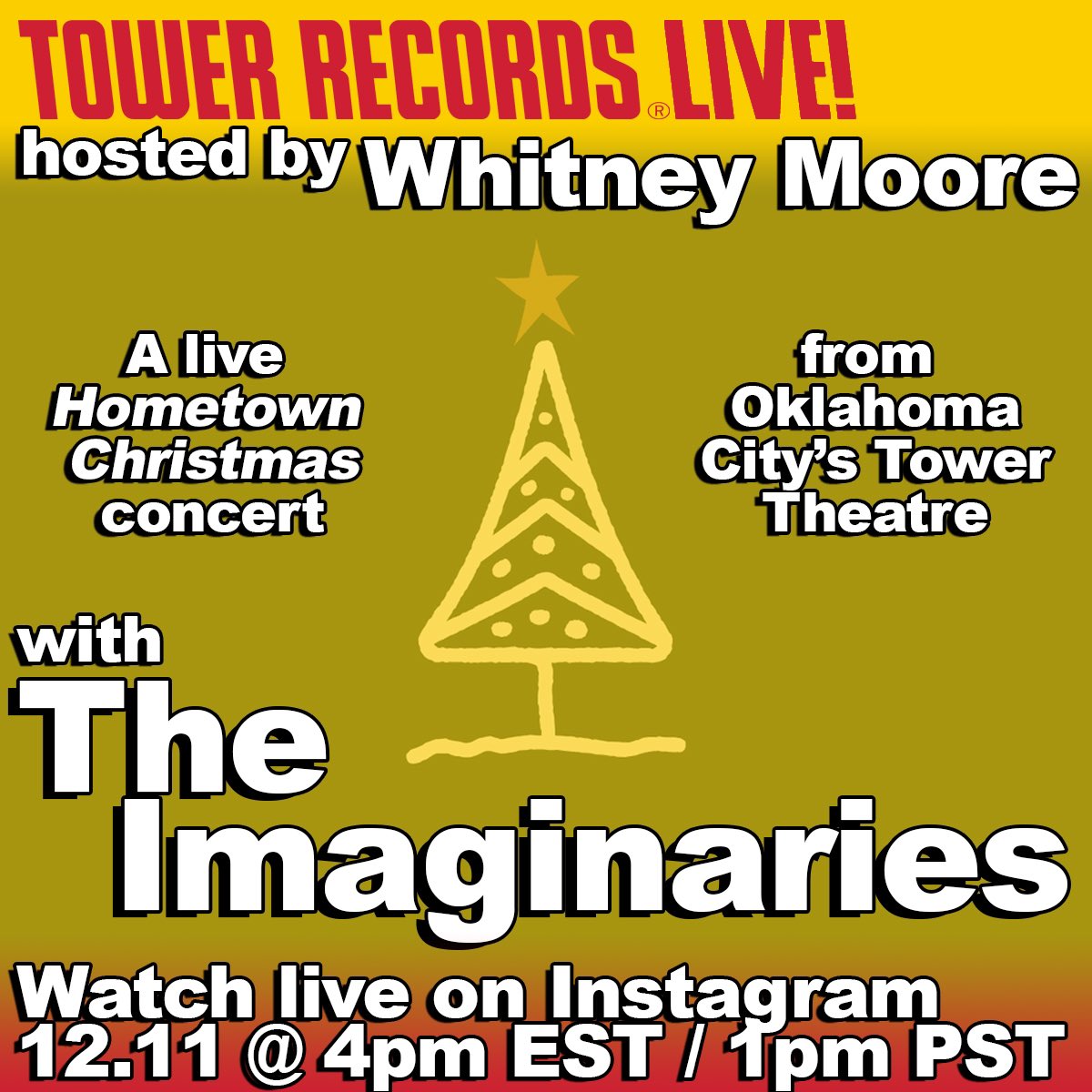 imaginariesband's tweet image. Excited to do a live interview/performance on @officialtowerrecords Instagram live today for #towerrecordslive w/ @405chad at @towertheatreokc! Join us @ 1 pm PST/3 pm Central/4 pm EST! They are selling a limited run of signed #hometownchristmas #cds @ towerrecords.com 🎄