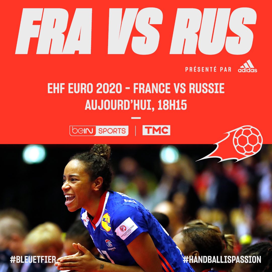 #EHFEuro2020 RDV à 18h15 sur <a href="/beinsports_FR/">beIN SPORTS</a> ou <a href="/TMCtv/">TMC</a> pour France / Russie. <a href="/FRAHandball/">Equipes de France de Handball</a> <a href="/CleoDarleux/">Cléopatre darleux</a> <a href="/blandine133/">Blandine Dancette</a> <a href="/Estellenzeminko/">Nze Minko Estelle</a> <a href="/laura_glauser/">Laura Glauser</a> <a href="/orlane_kanor/">Kanor Orlane</a> <a href="/Graace_Z/">Zaadi Grâce</a> <a href="/lacrabere64/">lacrabere alexandra</a> <a href="/PineauAllison/">Allison Pineau</a> <a href="/Thierry_Omeyer/">Thierry Omeyer</a>