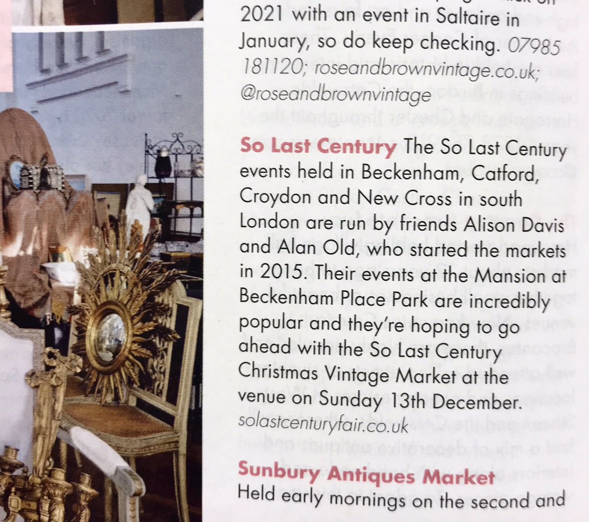 so_lastcentury's tweet photo. This Sunday, So Last Century Christmas Vintage Market at the Mansion, as featured in @homes_antiques December issue.
10-4pm at Beckenham Place Park, SE London @bppmansion 
30 vintage traders outside &amp; indoors, plus street food, craft coffee, mulled wine! 🏛🎄❄️ https://t.co/cfYjlu5xuT