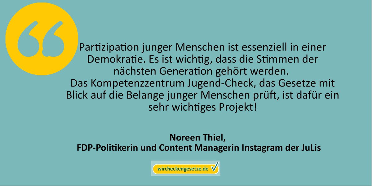 Kompetenzzentrum Jugend Check Wir Bedanken Uns Bei Noreen Thiel Fdp Politikerin Und Content Managerin Instagram Der Julis Fur Die Unterstutzung Des Jugend Checks Und Der Kampagne Wircheckengesetze Durch Ihr Statement T Co