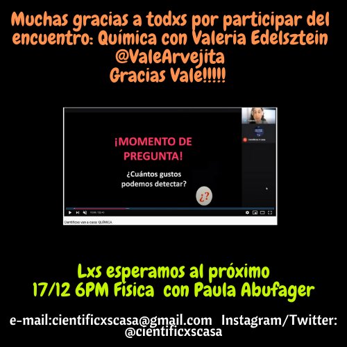 Muchas gracias a todxs por participar y a Valeria Edelsztein <a href="/ValeArvejita/">Valeria Edelsztein</a> gracias Vale!
Lxs esperamos al último del 2020 el jueves próximo 😃