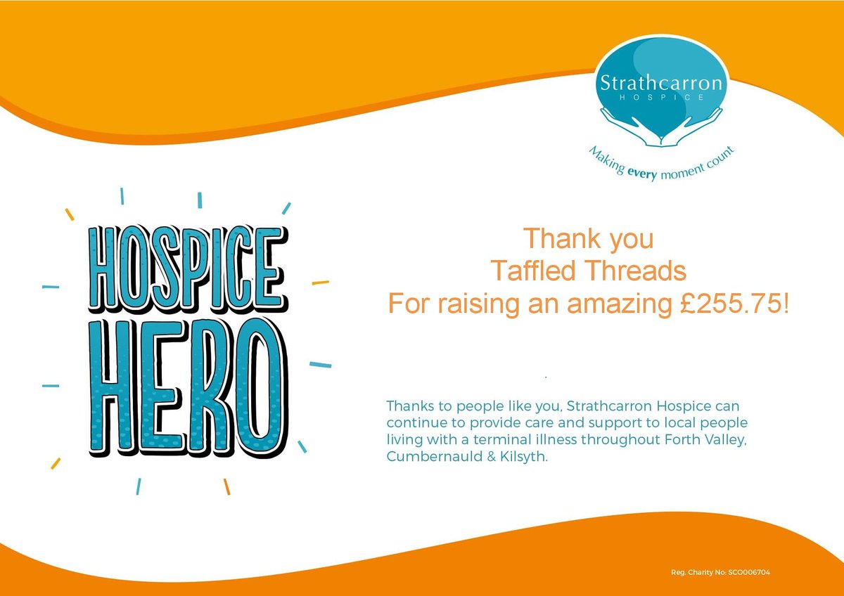 Thanks to all you lovely people we were able to make our first donation to <a href="/strathcarron1/">Strathcarron Hospice</a> this week. For the month of November we raised a whopping £255.75. More raised this month too which will be donated in January. Thank you for all your purchases.