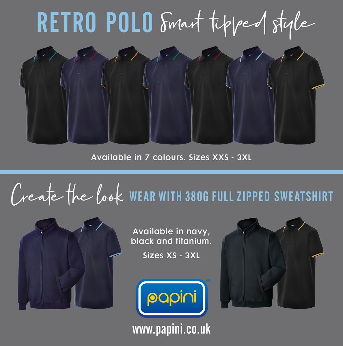Try these out for size, tipped polo &amp; zipped sweatshirt combinations. Smart &amp; Warm at work this Winter #winning #smart #workwear #papini #together