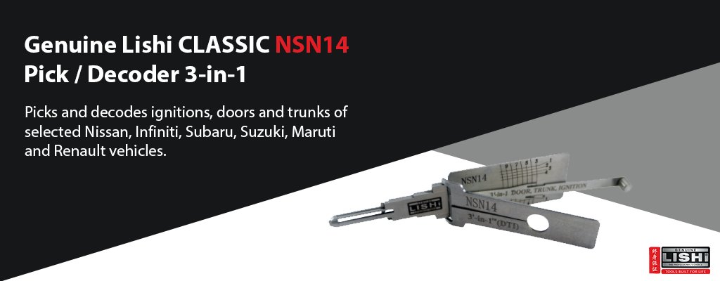 Genuine Lishi (@genuinelishi) on Twitter photo Designed to pick and decode ignitions, doors and trunks in 3 minutes or less, the Classic NSN14 3-in-1 tool's coverage includes selected Nissan, Infiniti, Subaru, Suzuki, Maruti and Renault vehicles.
Head to <a href="/tradelocks/">TradeLocks</a> to find out more / purchase: ow.ly/dNxT50CHRul Designed to pick and decode ignitions, doors and trunks in 3 minutes or less, the Classic NSN14 3-in-1 tool's coverage includes selected Nissan, Infiniti, Subaru, Suzuki, Maruti and Renault vehicles.
Head to <a href="/tradelocks/">TradeLocks</a> to find out more / purchase: ow.ly/dNxT50CHRul