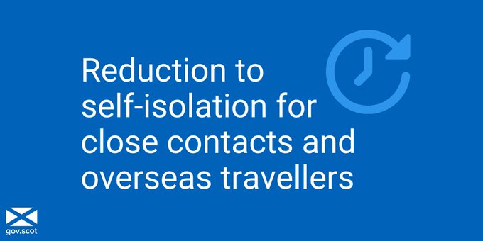 Icon of clock with arrow to indicate time moving. Reduction to self-isolation for close contacts and overseas travellers