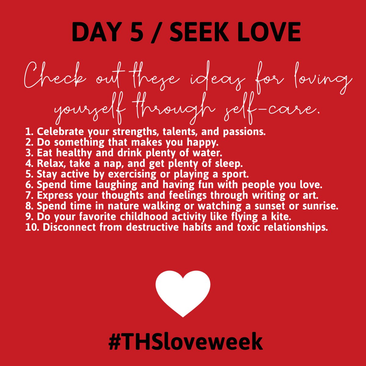 We are wrapping up Love Week by seeking love and focusing on loving yourself through self-care. We’ve got one more Yellowhammer Coffee and Chick-fil-A gift card to give away so be sure to use the hashtag #THSloveweek on a post celebrating you today!