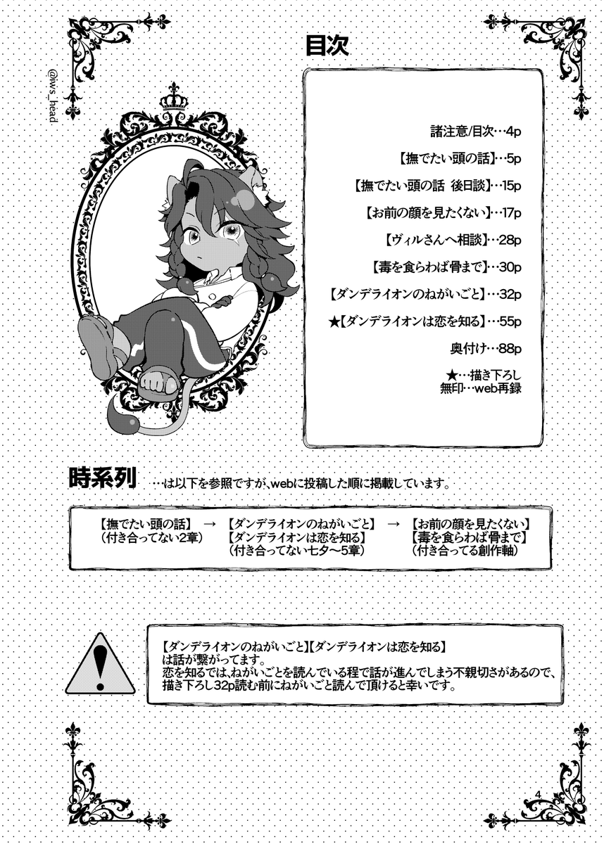 12月13日(東京)COMIC CITY 東京 145内 Beckon of the Mirror ZERO【南3ホールタ20b】
レオラギweb再録+描き下ろし32p本のサンプル繋げます。

「ダンデライオンは恋を知る」
B5/表紙込み90P/表紙はザラザラした質感のサーブルスノー/赤い遊び紙付き/¥1,000
ラギがレオに告白しに行く話(1/5) 