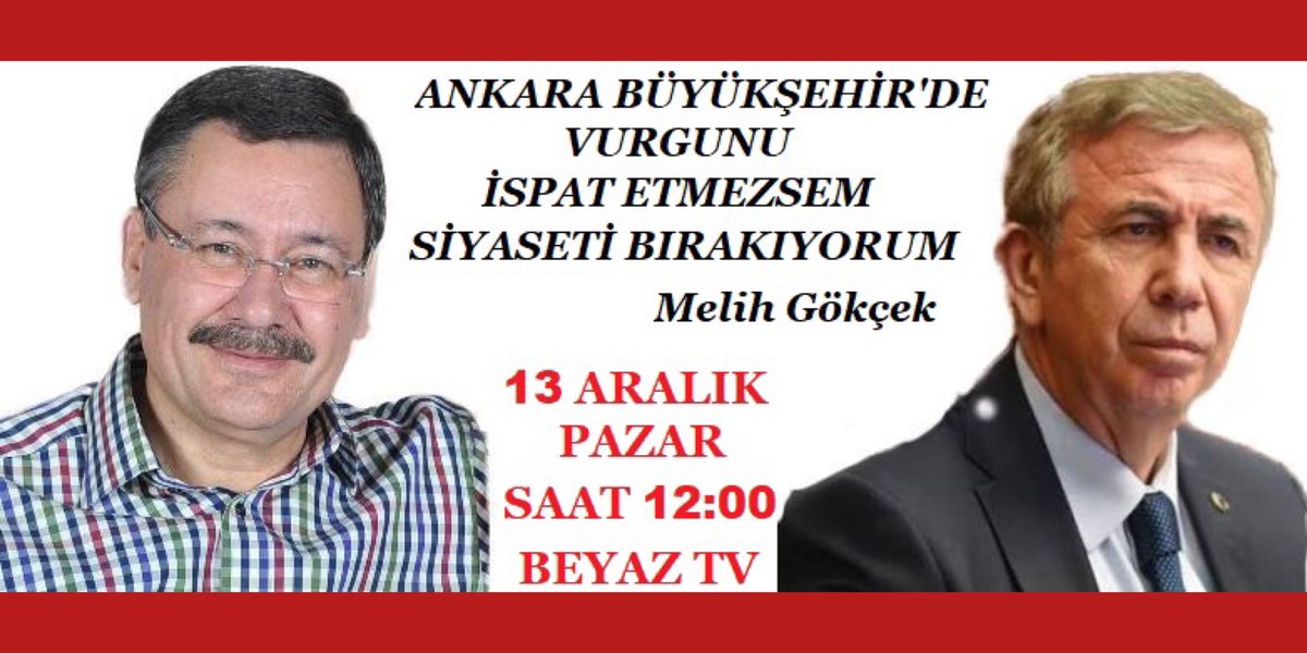 TWEET ALEMİ...

MANSUR YAVAŞ;
“İspat et, ben de Belediye Başkanlığı’nı bırakıyorum...”
DİYEBİLİR Mİ?

PAZAR SAAT 12.00’DE
BEYAZ TV’DE BULUŞALIM...