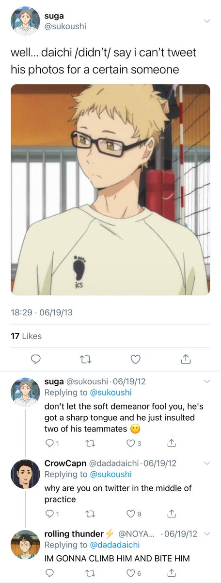 krtskdaily's tweet image. EXHIBIT H — suga doing the lord’s work for kuroo... or is he?