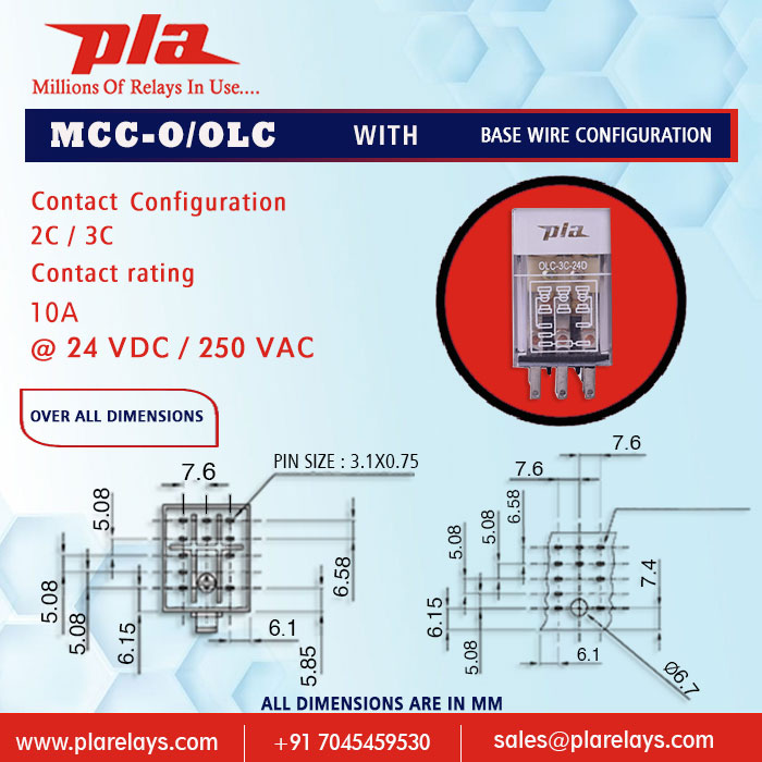 PlaRelays's tweet image. MCC-O/OLC with base wire diagram
Contact Configuration 
2C / 3C
Contact rating 
10A
@ 24 VDC / 250 VAC
plarelays.com
sales@plarelays.com
follow us on instagram 
instagram.com/plarelays/
#plarelays #pluguinrelay #pcbmountrelay #contact #configuration #mcc #reedrelay