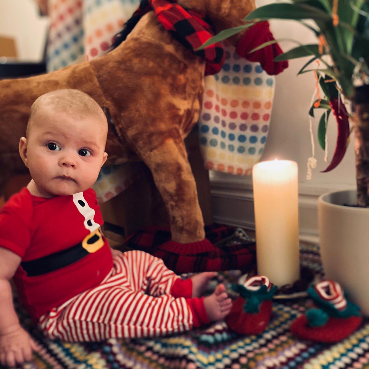 RadioBathDAB's tweet photo. We have some cute, baby-faced presenters on #RadioBath. This lovely #Santa is Presenter-in-training 🎅 @joolsscott Your son is gorgeous! 
#ChristmasJumperDay 
We're also collecting today for a local nursery https://t.co/RwCCkwXRRN https://t.co/dH4SvNBF4m