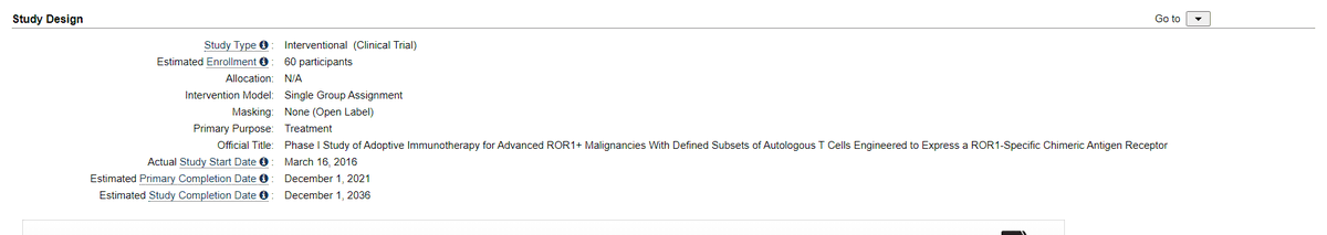  $ONCT's ROR1 CAR-T hits the clinic mid-2021. The only other ROR1 CAR-T is Juno's, which initiated in 2016. When data? Dunno. But note the breadth of signal finding: lung, breast, heme, and "malignant solid neoplasm". Q: did Merck/Boehringer know what Juno's seen?