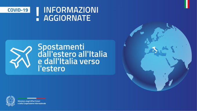 ItalyMFA's tweet photo. ✈️#COVID_19 | SPOSTAMENTI DA E PER L'ESTERO

💡Informazioni aggiornate

🔗https://t.co/JBncnqeRib https://t.co/JG3qxziPmW