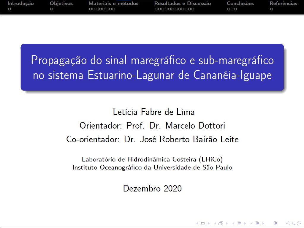 Dia 14/12, às 14h, a aluna Letícia F. de Lima apresentará sua monografia, em que caracterizou e comparou a maré e oscilações submaregráficas - associadas à eventos meteorológicos - no estuário de Cananéia-Iguape (SP).

Lembre-se: mic e câmera desligados:
meet.google.com/xqh-fgwm-bim