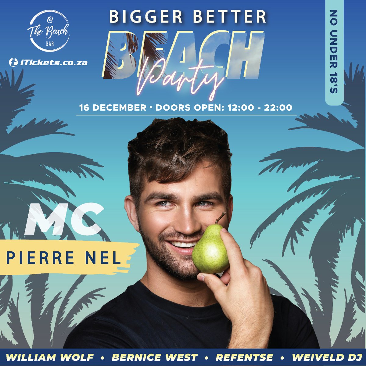 The party you've been waiting for is here, don't miss out...limited tickets available @ ed.gr/c2ihi    

#bernicewest #pierrenel #williamwolf #refentse #atthebeachpta #biggerbetterbeachparty #onenightonly #partytime