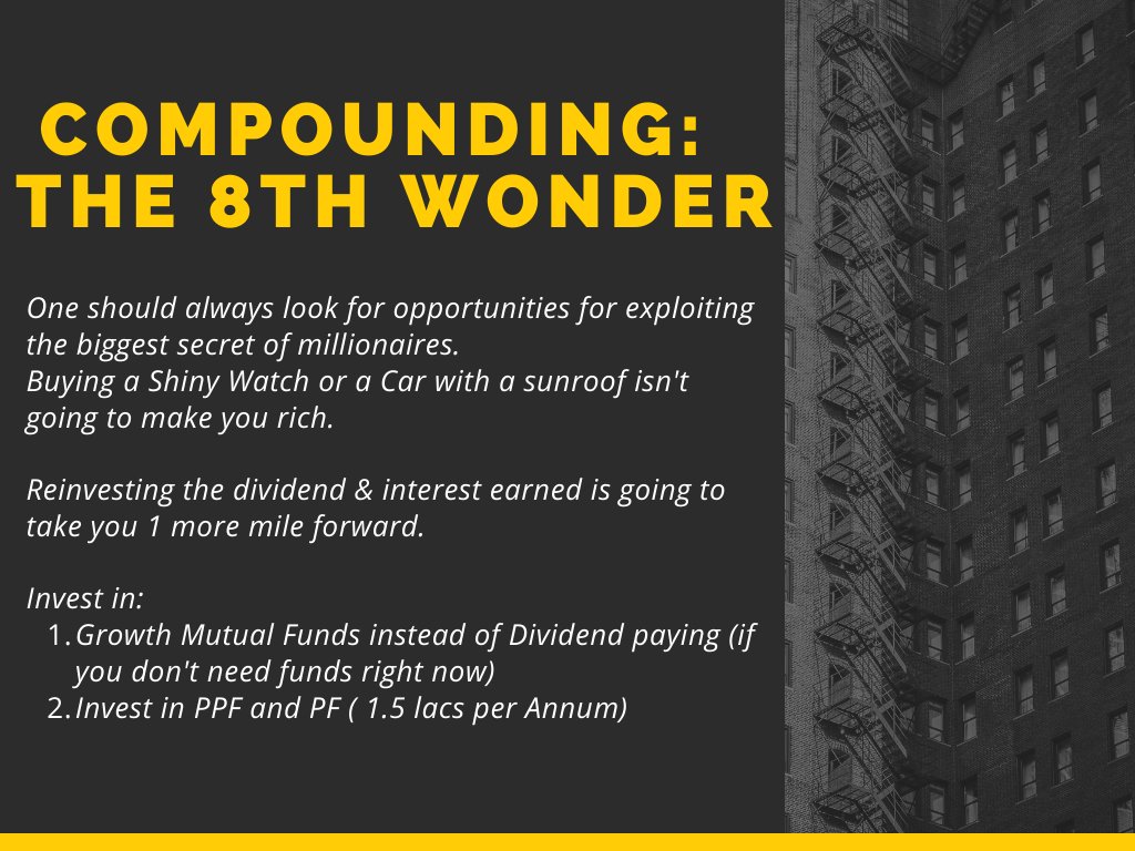 Compounding. Hmm.something we were never taught about. 
It is the most powerful tool in our hands to grow our money. Stop falling for corpus promising funds. All they do is calculate the compounding power of interest and return (which are keeping subjected to market volatility)