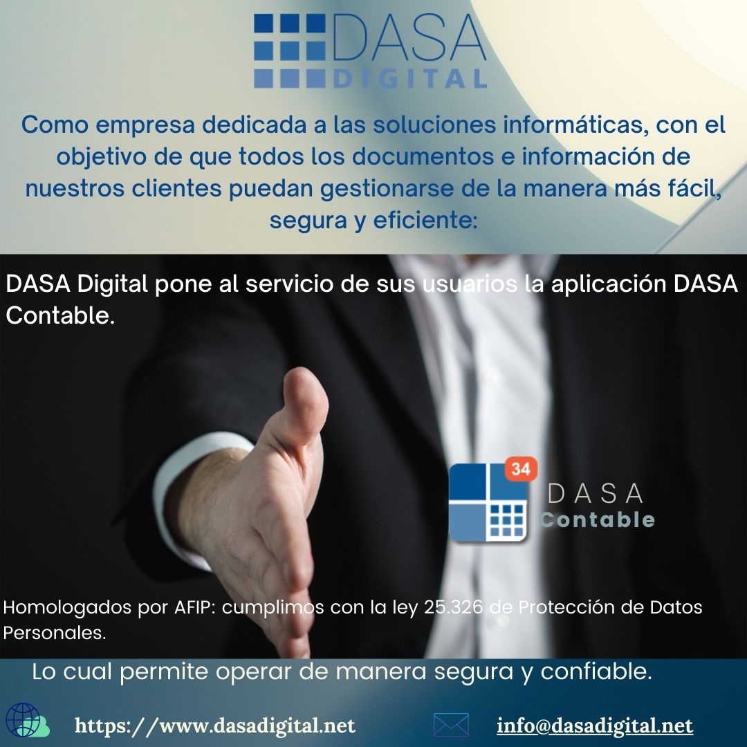 ContableDasa's tweet image. Registrate en DASA Contable
La App DASA Contable es tanto para contadores como para empresas,  simplifica la gestión de información,  centraliza todas  las notificaciones y las comunicaciones que envía AFIP a través de E-VENTANILLA.