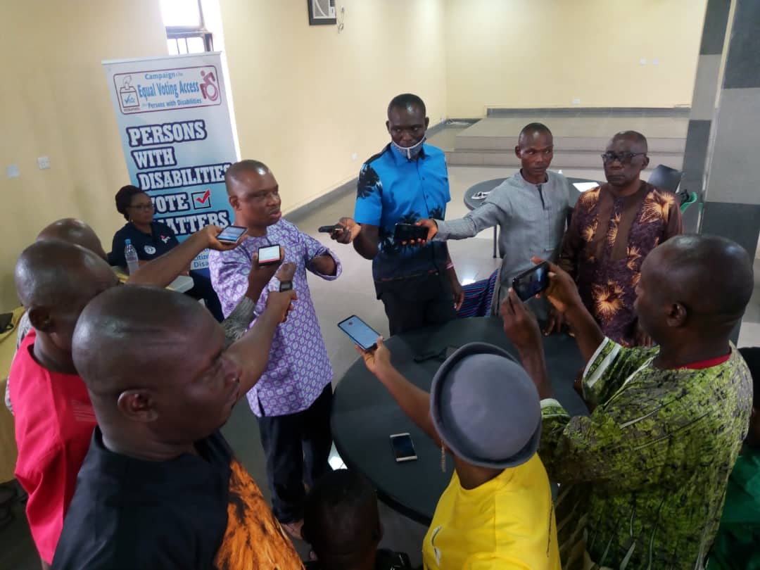 CCDNigeria's tweet photo. Mr. @DOanyaele granting an interview during the media sensitization on #EqualVotingAccess for PWDs in @NG_AbiaState.
#EqualVotingAccess #InclusiveSocietyForAll
@AIT_Online @NTANewsNow @MobilePunch @CCDNigeria @nannews_ng @inecnigeria @BONewsService @SaharaReporters @DOanyaele https://t.co/aqjsKK75sS