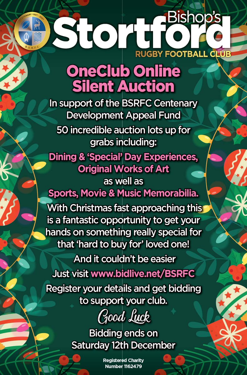 The hammer falls on our Online Silent Auction tomorrow so hurry, hurry, hurry over to bidlive.net/BSRFC for your last chance to bid on one of the 50 amazing lots on offer. All proceeds to our Centenary Development Appeal Fund. Thank you for your support. #StrongerTogether