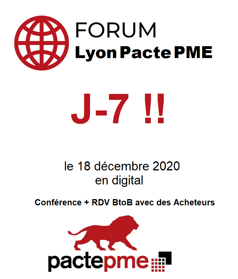 #PME, #TPE, #Startups, vous cherchez des #clients ?
FORUM Lyon Pacte PME, le 18.12.2020 (digital), sur les #Achats responsables.Conférence avec des intervenants d'exception, #RDV #BtoB entre les 100 #Acheteurs et nos 200 entreprises inscrits à l'évènement! lnkd.in/eYUC5HR