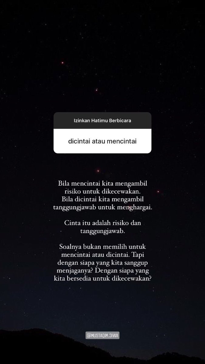 MustaqimJiwa's tweet photo. memilih untuk dicintai atau mencintai? https://t.co/AhBwwHggli