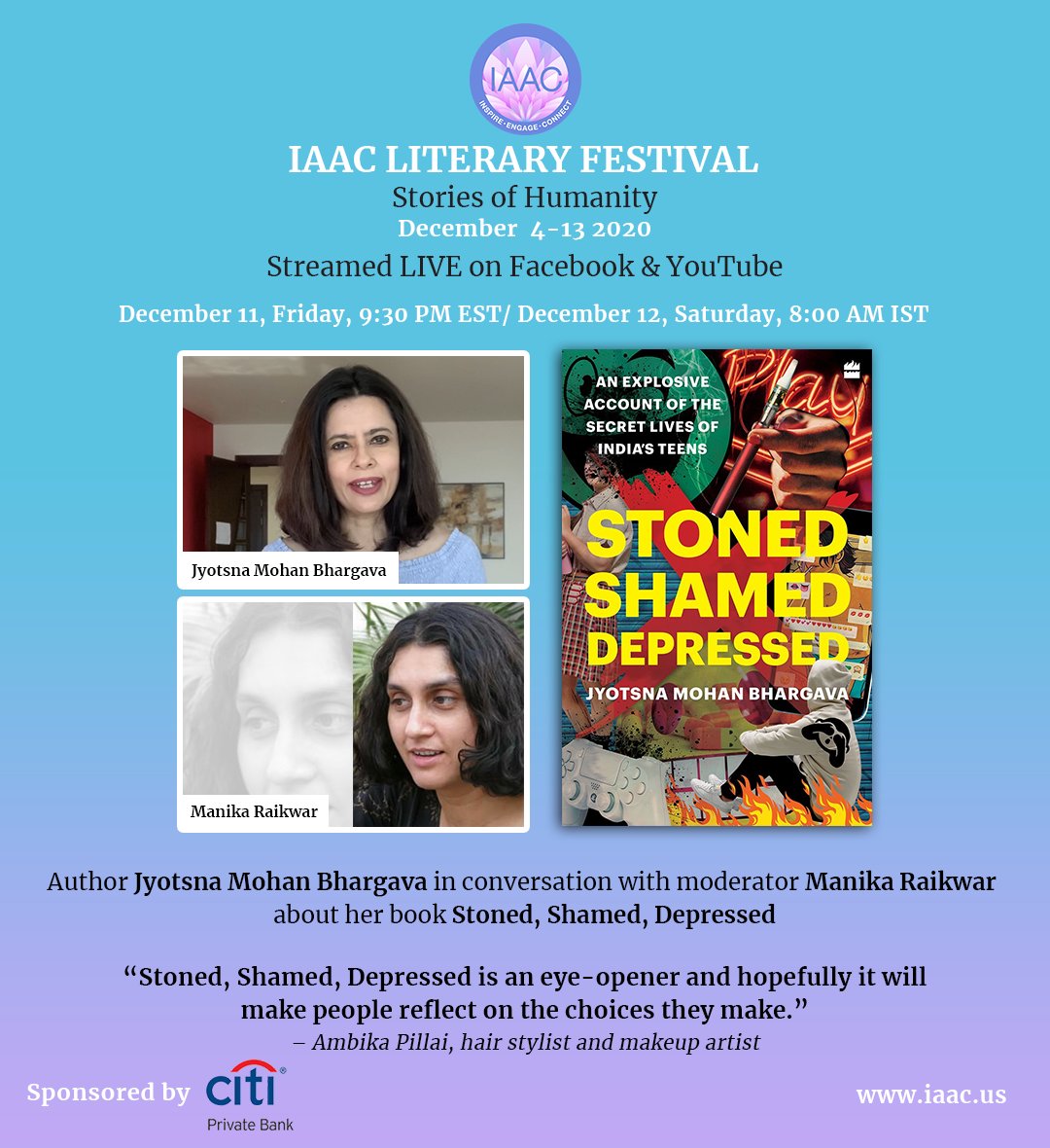 IAArtsCouncil's tweet photo. Join us today live on Facebook and YouTube, author @Aparna_Pande at 8:30 PM EST & author @jyotsnamohan 9:30 PM EST will be talking about their books.
#IAAC #litfest2020 #books #Literature #IndoAmericanArtsCouncil #LiteraryFestival2020 #literary #nonfictionbooks #fictionbooks https://t.co/K4sch8z8K9