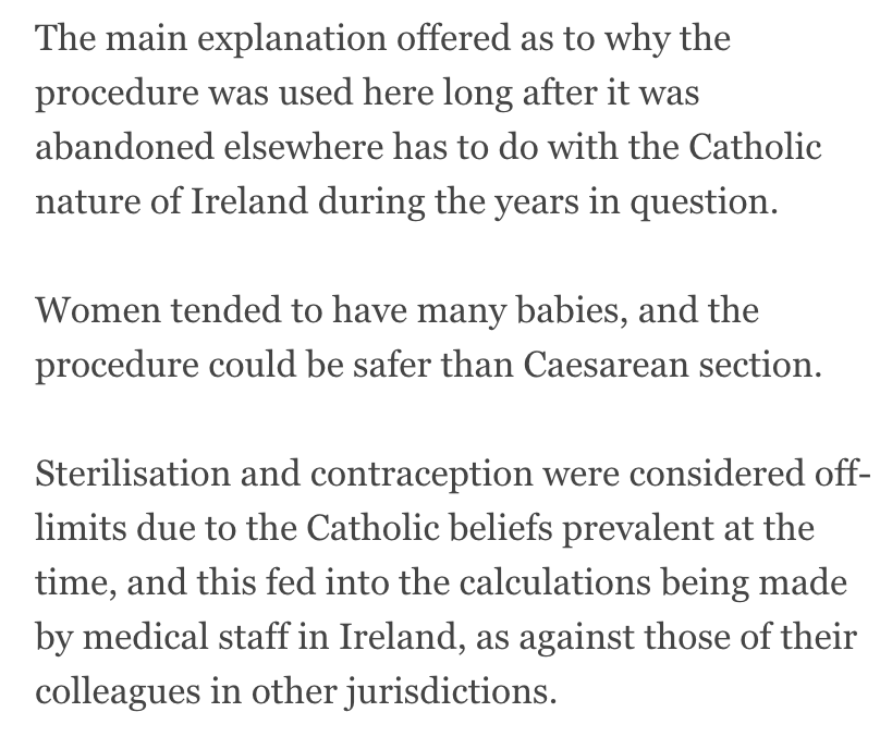 We need to think carefully about how we frame symphysiotomy. Women did not "tend to have" many babies in some sort of careless oversight. Their reproductive autonomy was restricted by law and by medical practice.  https://twitter.com/IrishTimes/status/1337302735046098944