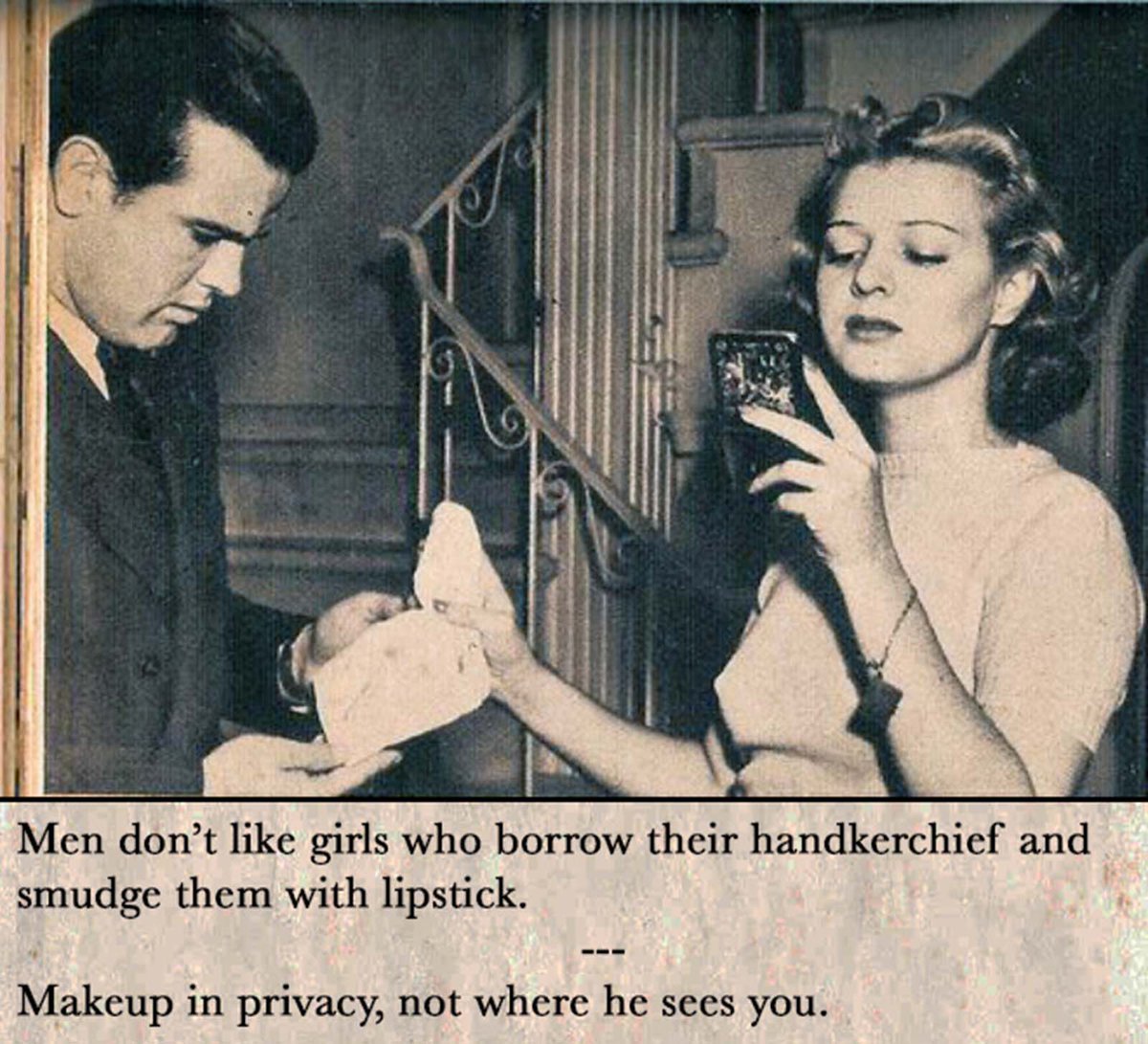 Attention here, ladies!Follow the thread because I have some dating tips for you. (Originally published on Click Photo-Parade magazine, 1938)First: don't talk while dancing. For when a man dances, he wants to dance.