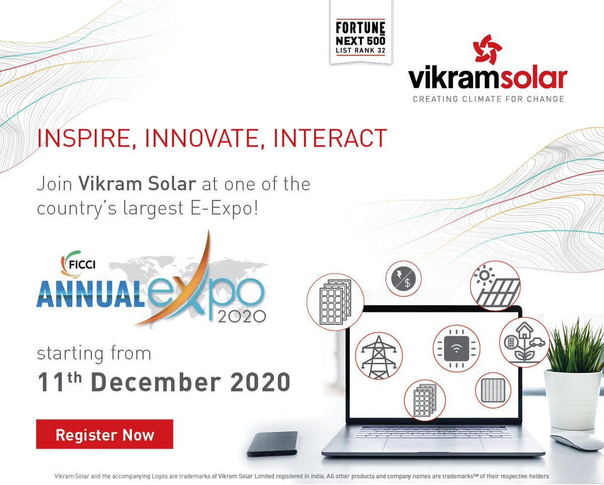VikramSolar's tweet photo. #VikramSolar is participating in the most awaited online #event of @ficci_india -The Annual Virtual Expo,2020.
The #virtualexhibition will be a year-long affair,where you can be in touch with us round-the-clock-https://t.co/RIdigpahNp
@ficciannualexpo #365daysofbusiness #Solar https://t.co/x2MIruAlSM